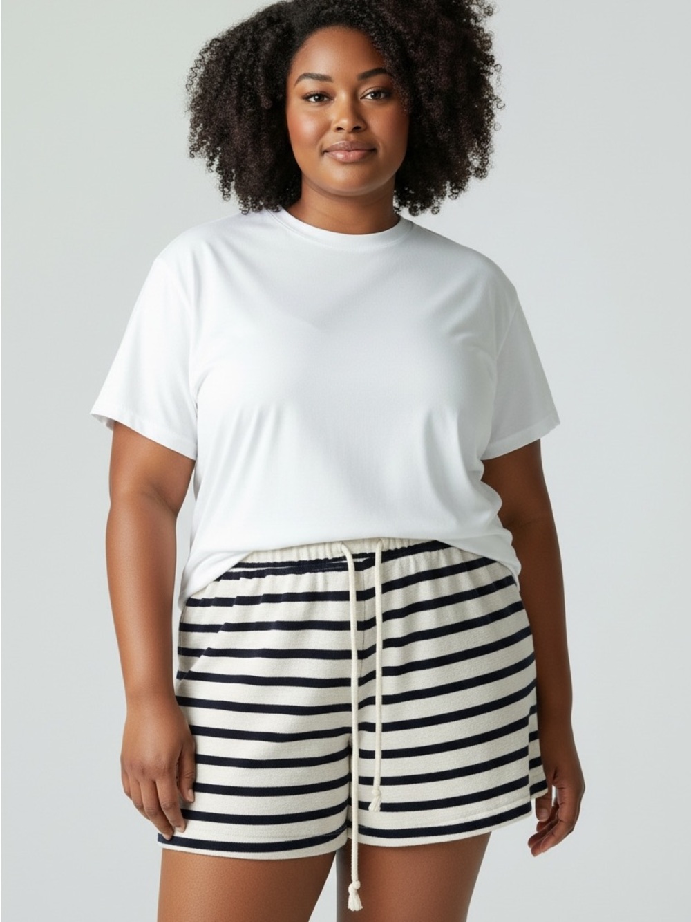 aerie White and Navy Striped Drawstring Shorts